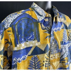 Bullock & Jones Short Sleeve Hawaiian Graphic Camp Shirt Mens XL MADE IN USA